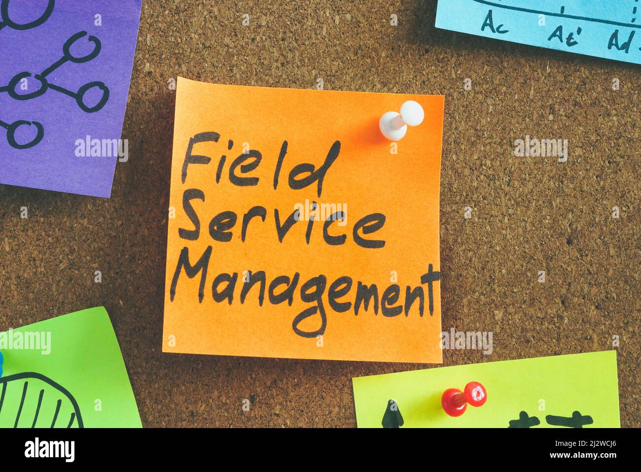 Field Service Management FSM auf dem Memo-Aufkleber. Stockfoto