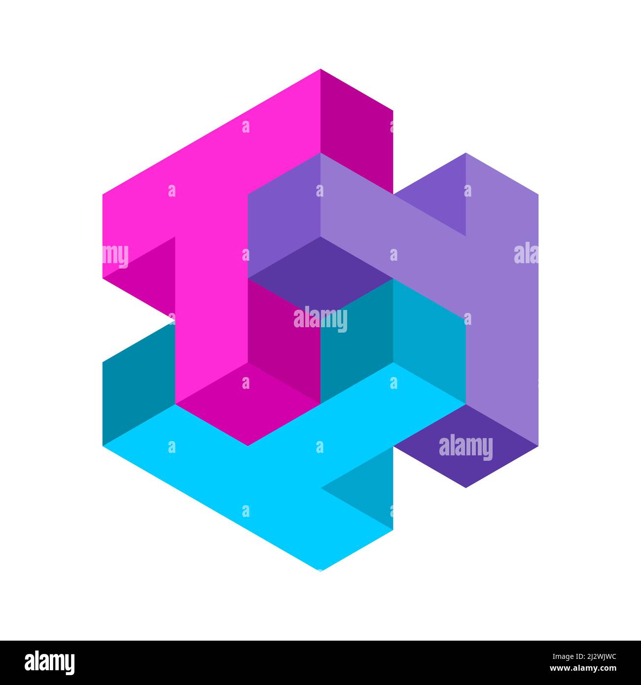 3D Logo mit drei Buchstaben T. TTT Akronym Logo template. Buntes würfelbildendes Alphabet-Symbol T. Abstraktes Logo mit 3 großen T-Design-Elementen. Stock Vektor