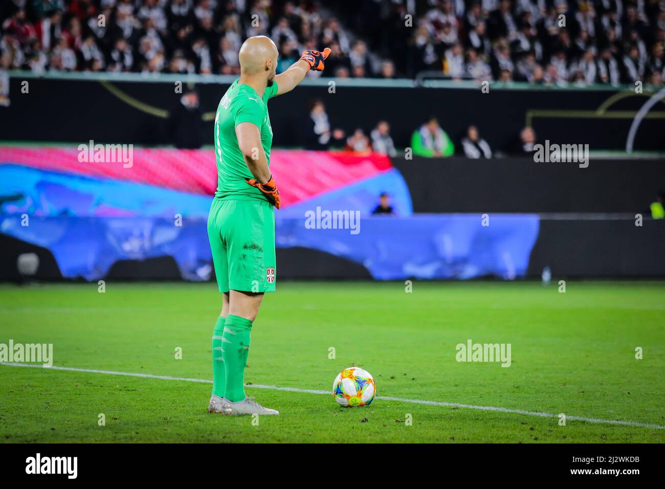 Wolfsburg, 20. März 2019: Torwart der serbischen Nationalmannschaft Marko Dmitrovic beim internationalen Freundschaftsspiel zwischen Deutschland und Serbien Stockfoto