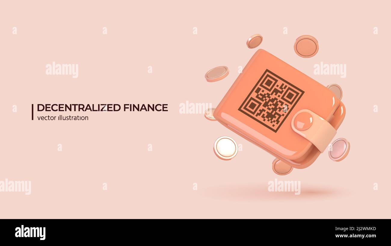 3D Symbol der digitalen Geldbörse Anwendung auf Handy in trendigen Farben mit Münzen um. Realistische Vektordarstellung im Cartoon-Minimal-Stil. Stock Vektor