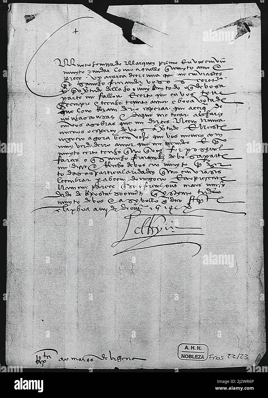 Cartas escritas por el rey Manuel de Portugal al Marqués de Villena Diego López Pacheco. Stockfoto