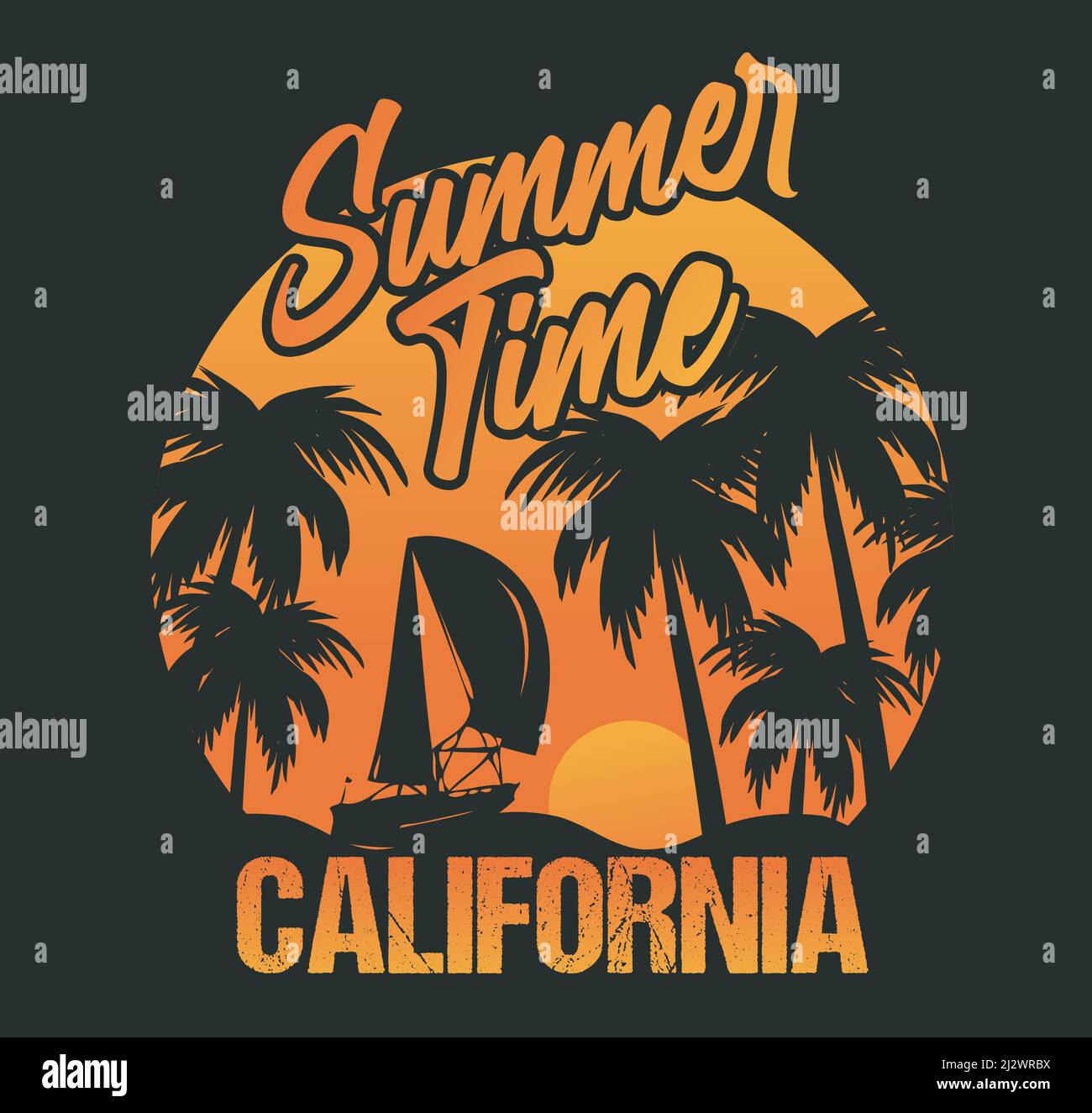 Sommerzeit California Tshirt Design Vorlage Vektordatei. Kalifornisches Strand-T-Shirt-Design Stock Vektor