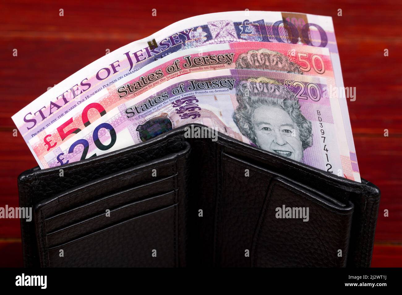 Jersey Money - Pfund in der schwarzen Brieftasche Stockfoto