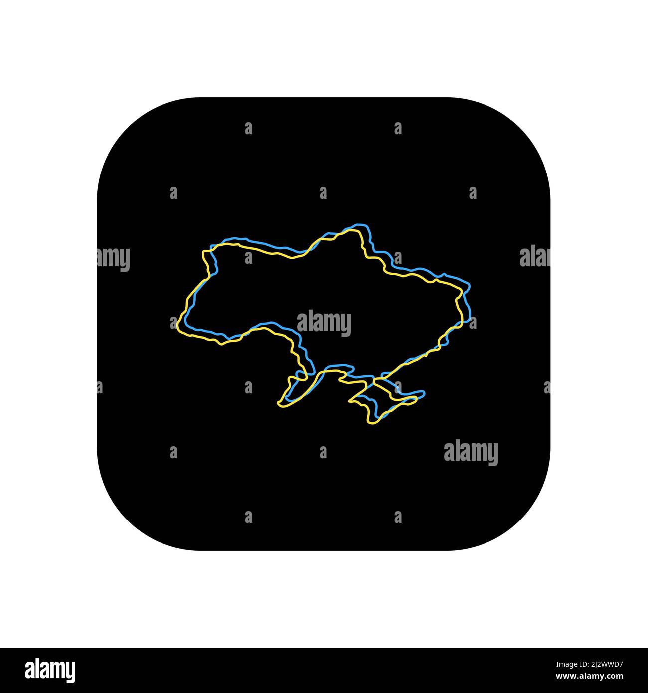 Lineare Silhouette der ukrainischen Grenze in Nationalfarben. Abstrakte, einzeilige Illustration. Die Ukraine, die Krim ist meine Heimat. Flacher, minimalistischer Style. Stock Vektor