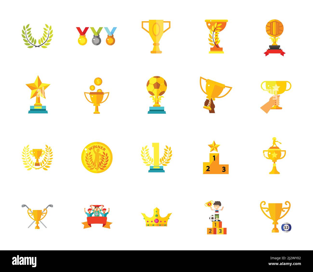 Trophäen-Symbolsatz. Kann für Themen wie Sport, Wettbewerb, Sieg, Wettbewerb, Olympische Spiele verwendet werden Stockfoto