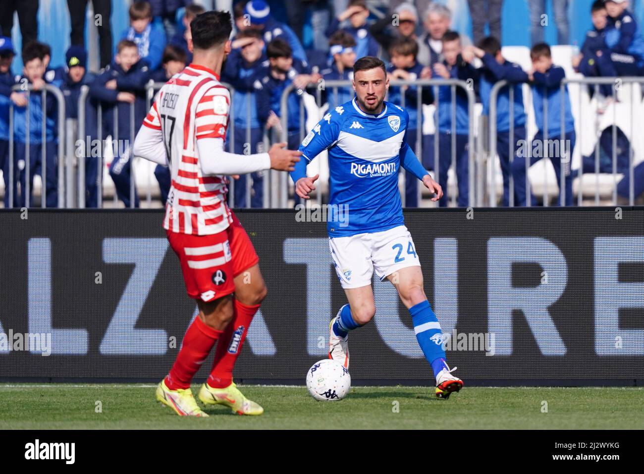 Filip Jagiello (Brescia) während des Spiels Brescia Calcio gegen LR Vicenza in der italienischen Fußballserie B in Brescia, Italien, April 03 2022 Stockfoto