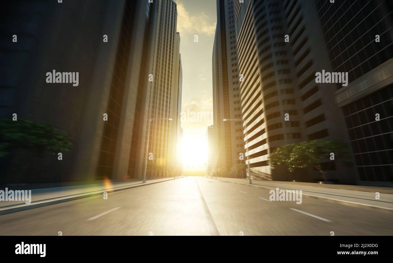 Städtische Straße mit Bewegungseffekt angewendet. Automobil Hintergrund Nutzung Konzept . 3D Rendern Stockfoto