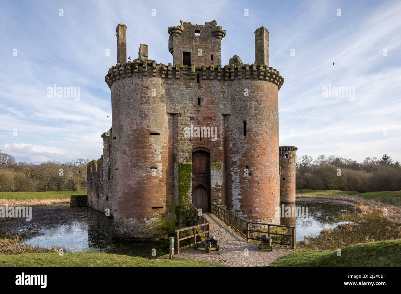 Caerlaverock Castle, dreieckiges Wasserschloss, Dumfries und Galloway, Schottland, Großbritannien Stockfoto