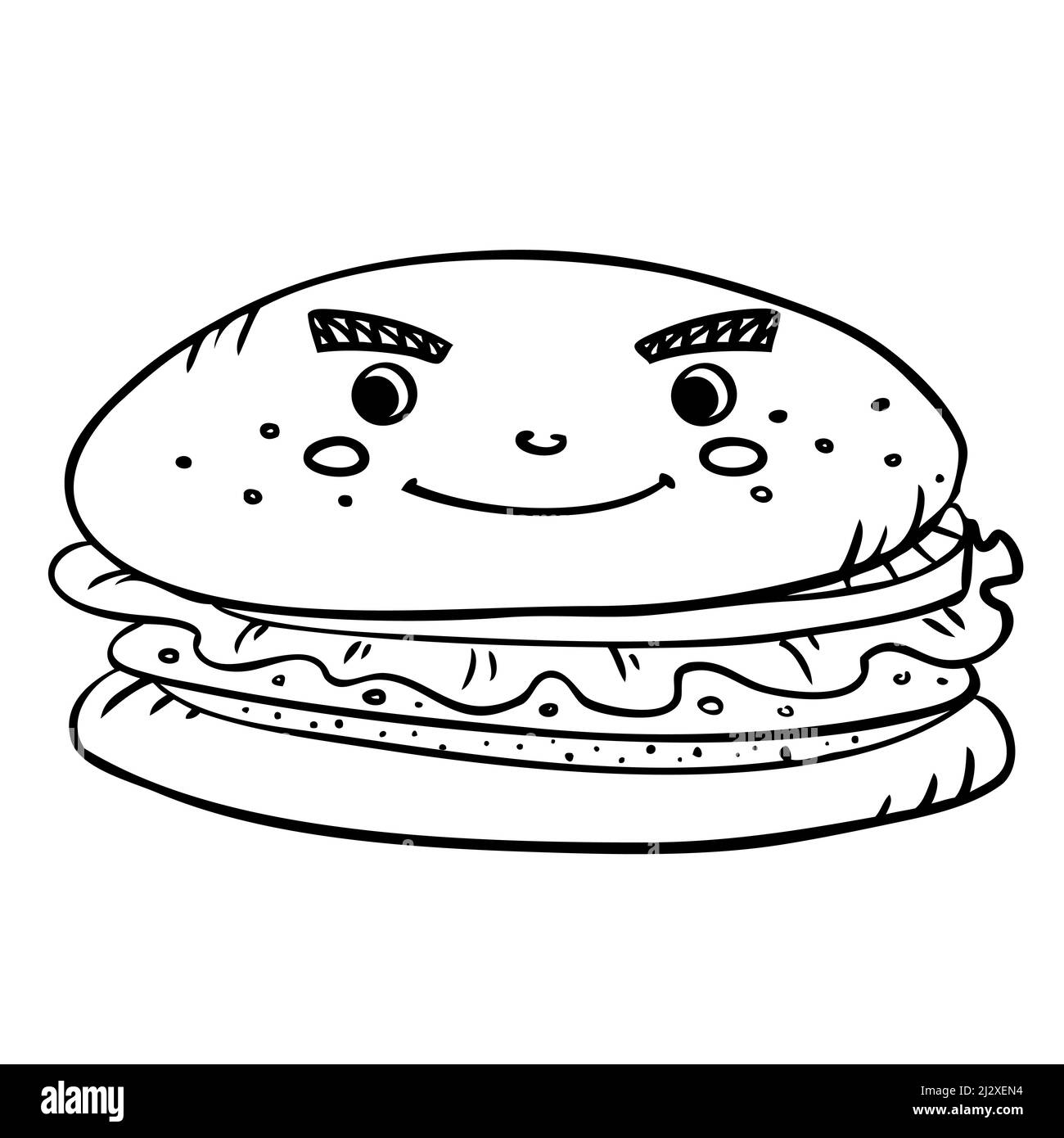 Fastfood-Burger mit Cutlet, Pmidor und Salat. Vektor im Doodle-Stil Stock Vektor