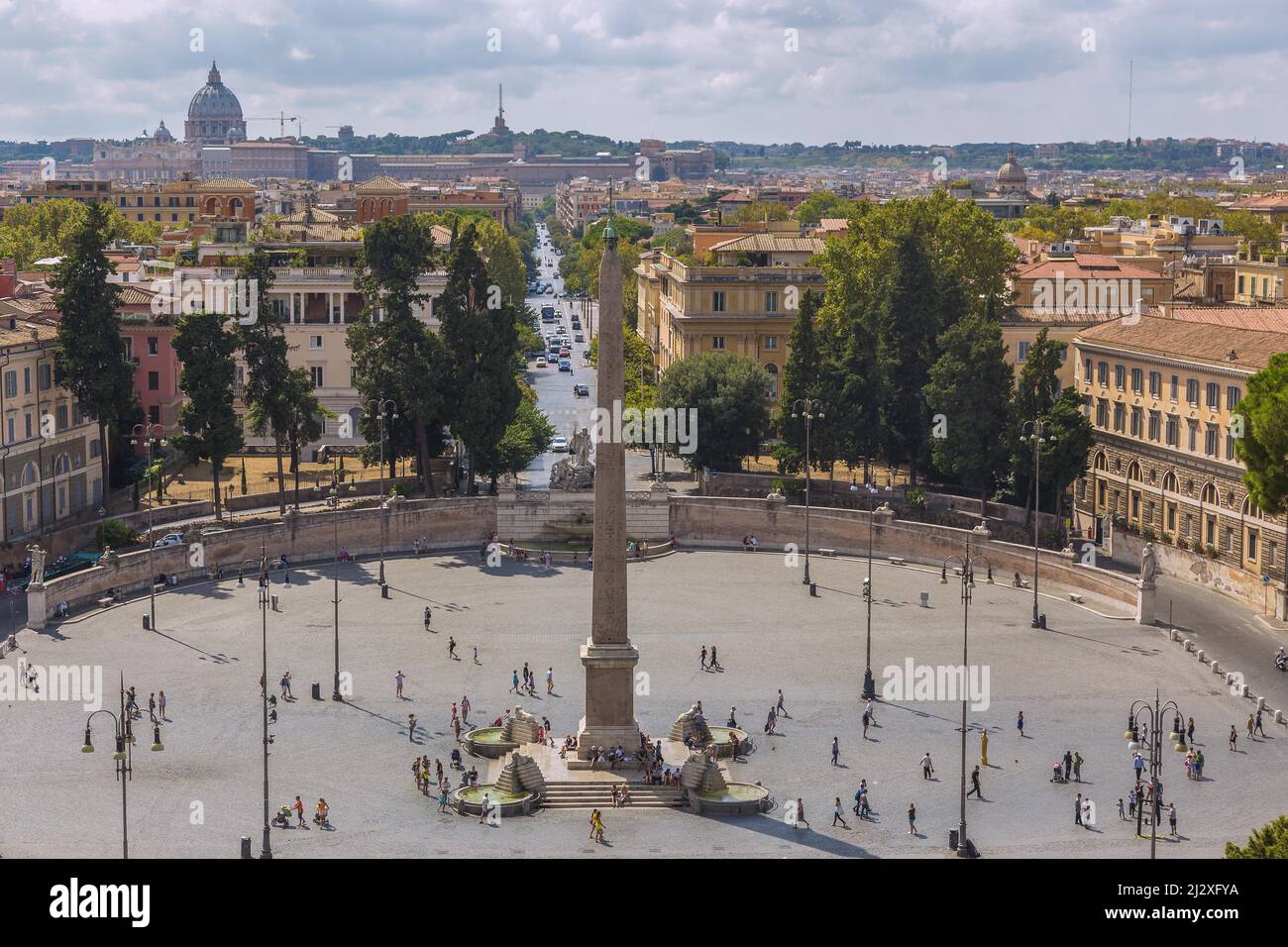 Rom, Piazza del Popolo, Blick von der Panoramaterrasse des Monte Pincio Stockfoto