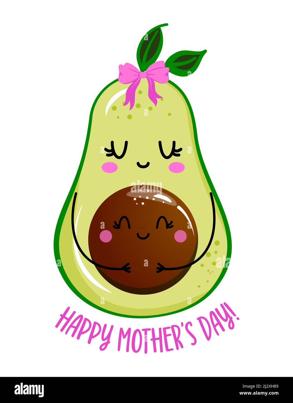 Happy Mother's Day - Cute Hand gezeichnet schwanger Avocado Illustration kawaii Stil. Farbiges Poster zum Muttertag. Geeignet für Grußkarten, Banner, Textilien Stock Vektor