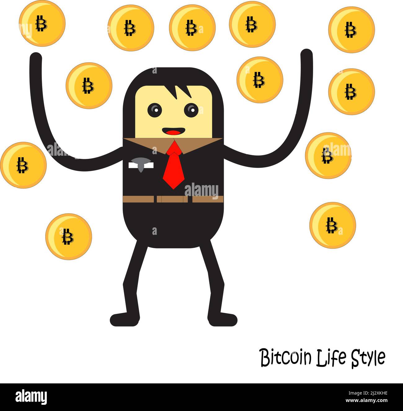 Bitcoin explodierenden - Cartoon Bitcoin regnet vom Himmel. Kryptowährung Preis- und Wertsteigerungskonzept. Vektorgrafik Stockfoto