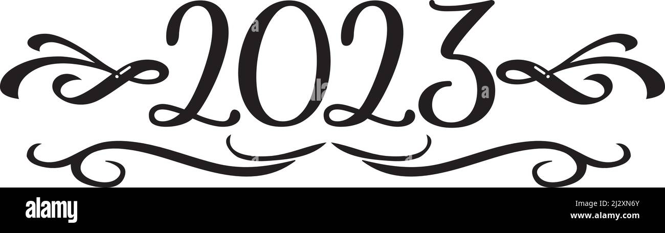 2023 Scroll Schwarz-Weiß klassisch elegante Grafik Stock Vektor
