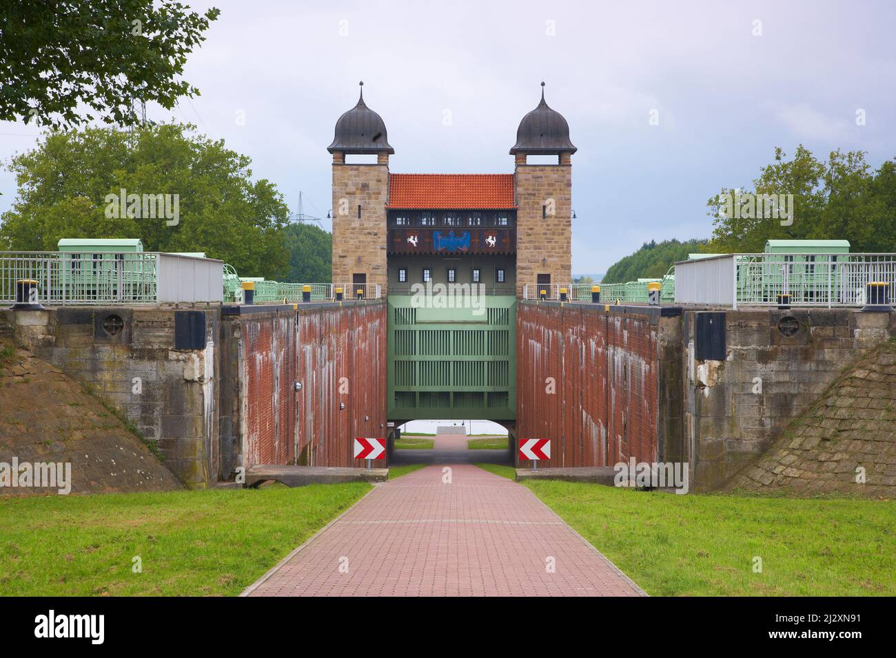 Außenaufnahme, Tag, ehemalige Schleuse am Dortmund-Ems-Kanal, Waltrop, Westfalen-Lippe, Nordrhein-Westfalen, Deutschland, Europa Stockfoto