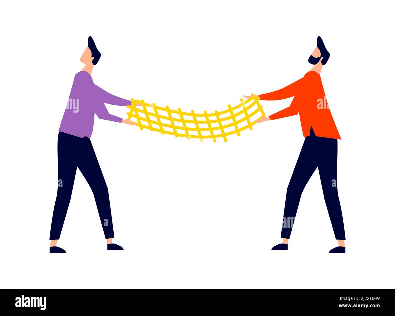 Männer gestreckt Trampolinnetz, Rettung aus der Höhe fallen Konzept, Cartoon-Vektor-Illustration-Symbol Stock Vektor