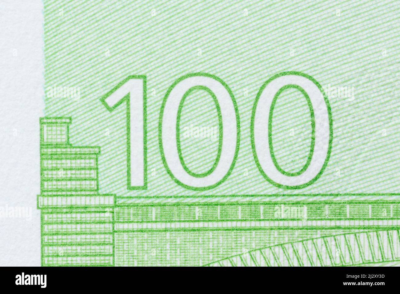 Eine 100-Euro-Banknote im Makromodus. Stockfoto