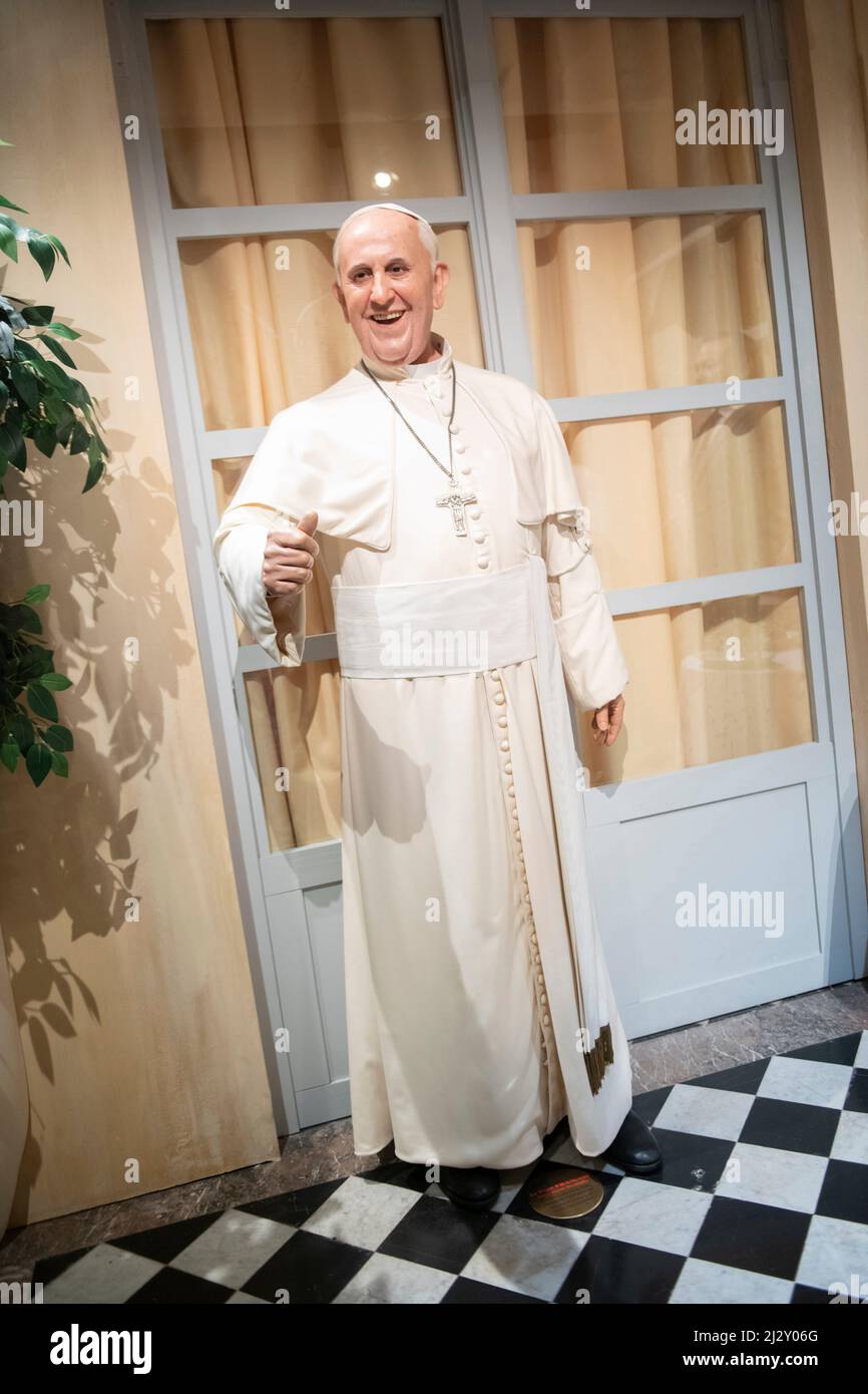 Paris, Musée Grevin Wachsmuseum (Frankreich): Statue von Papst Franziskus Stockfoto