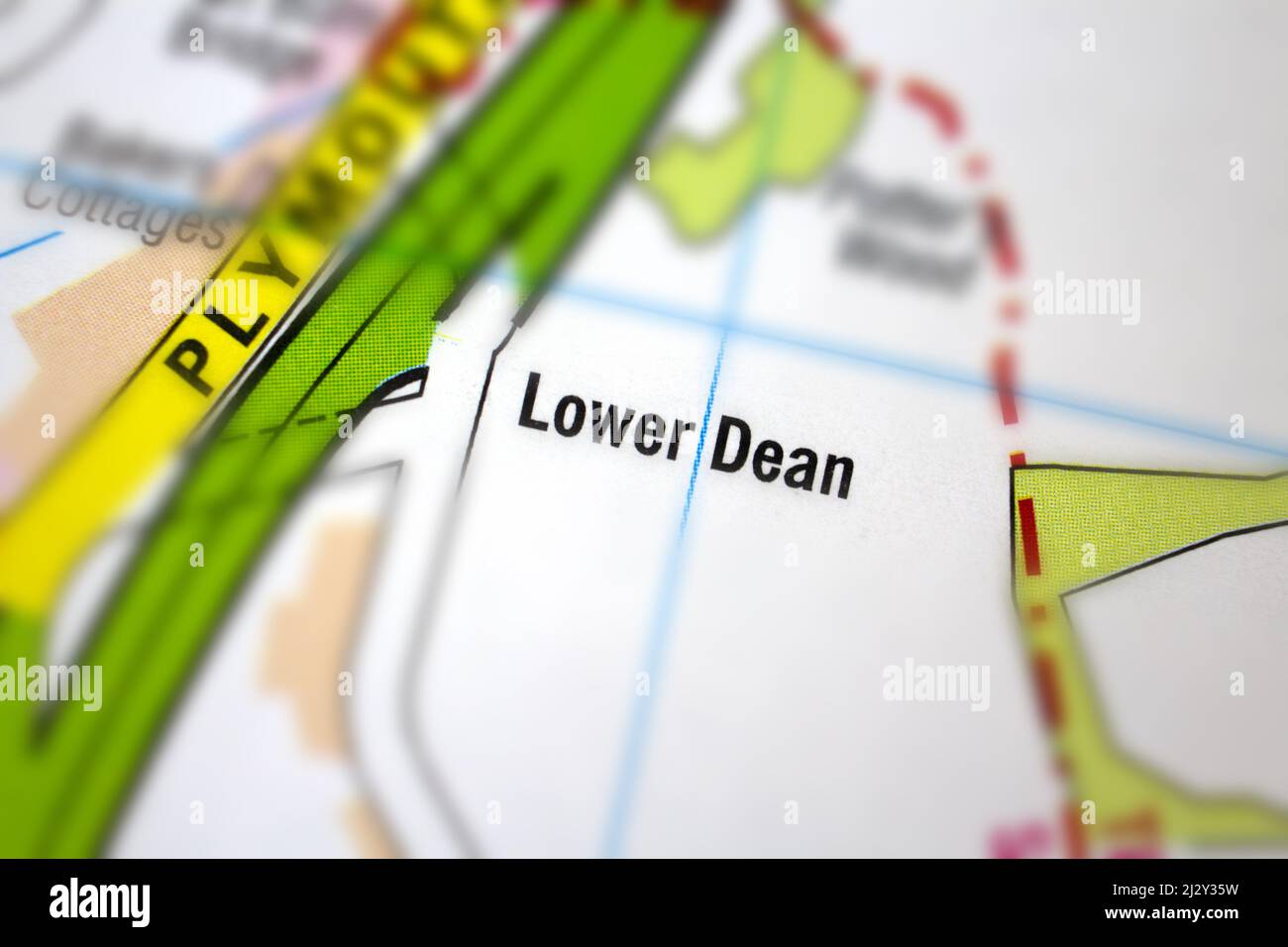 Lower Dean Village - Devon, Vereinigtes Königreich Farbatlas Karte Stadtplan und Bezirk, Dorf, Stadt und County Name Stockfoto