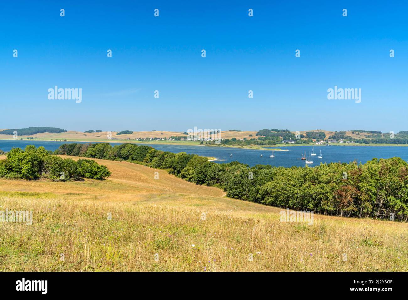 Blick auf Bodden von Klein Zicker, Insel Rügen, Mecklenburg-Vorpommern, Deutschland Stockfoto