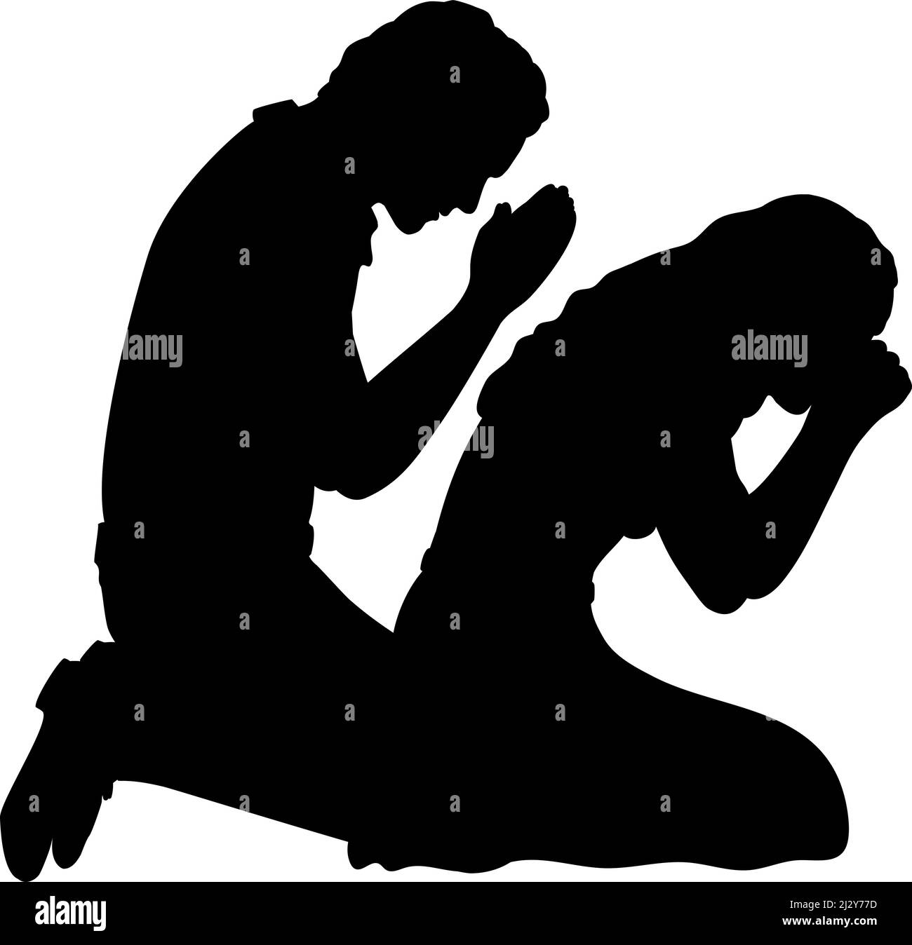Silhouetten von Mann und Frau beten. Stock Vektor