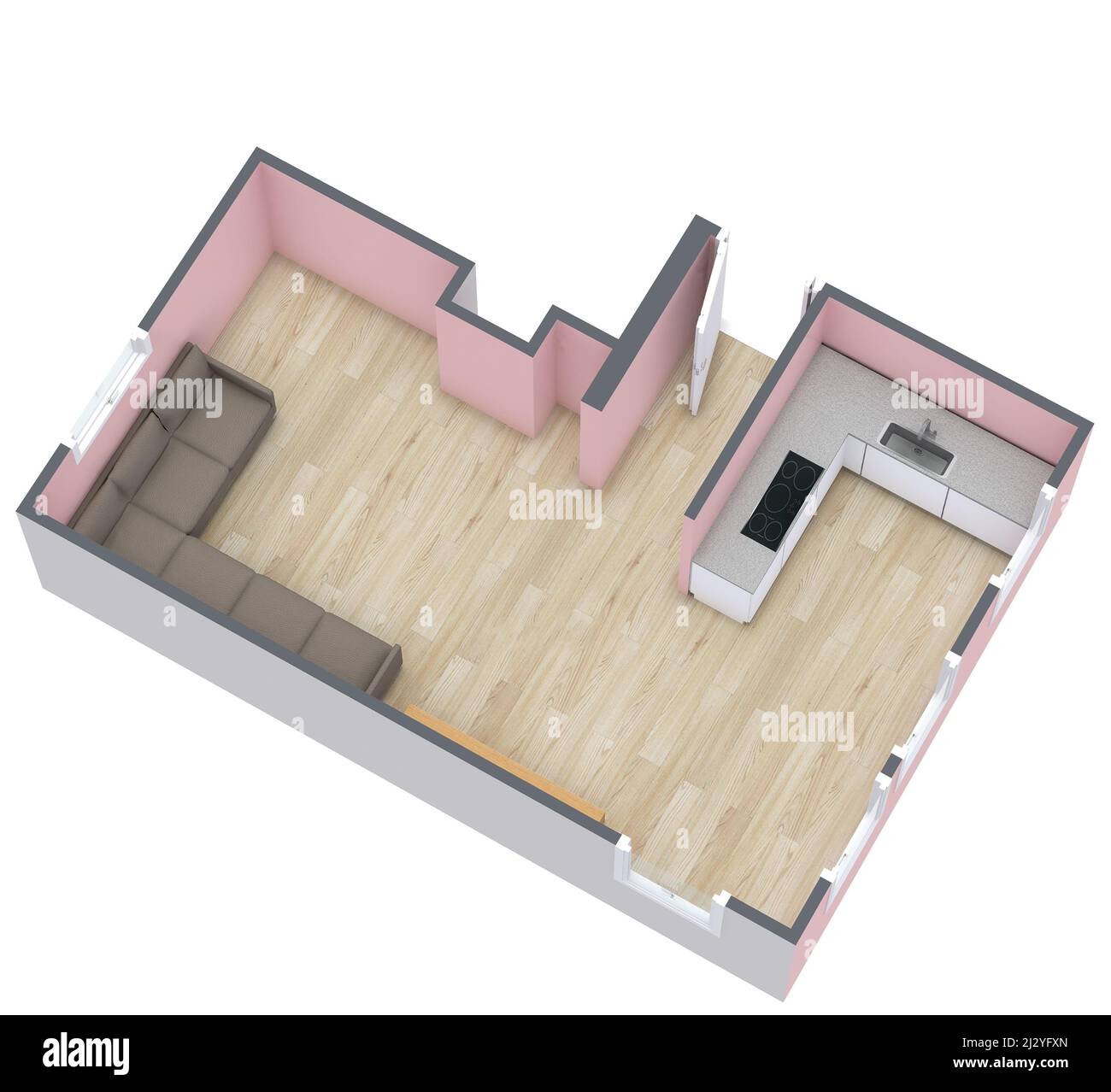 Die drei-Zimmer-Wohnung Layout isoliert auf einem weißen Hintergrund Stockfoto