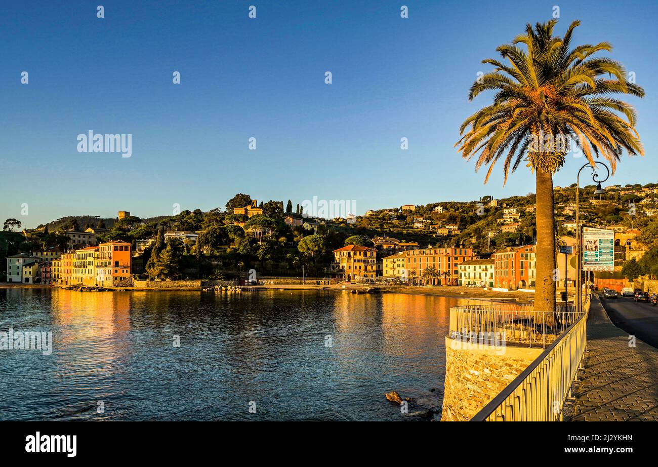 San Michele di Pagana im Morgenlicht, Ligurien; Levantinische Riviera, Italien Stockfoto