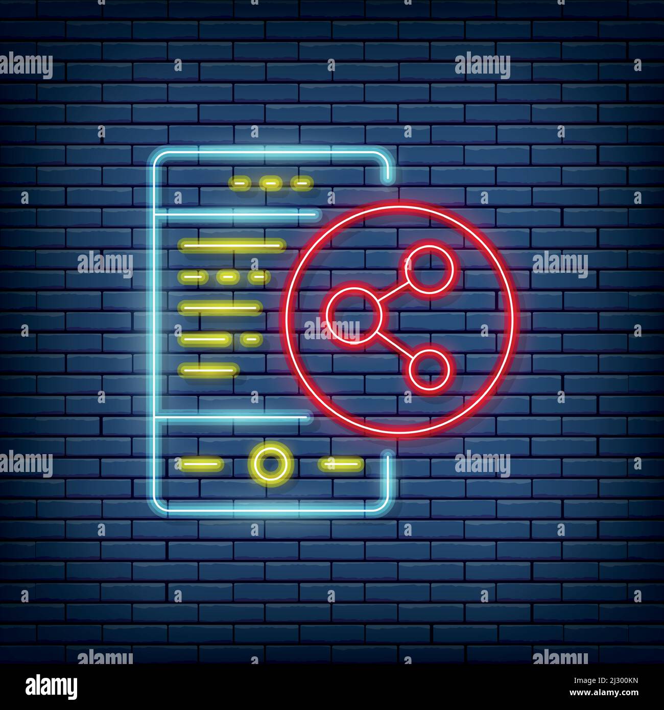 Vector Social Media Link, Verbindung, Netzwerk Neon-Zeichen. Vektorgrafik im Neon-Stil. Stock Vektor
