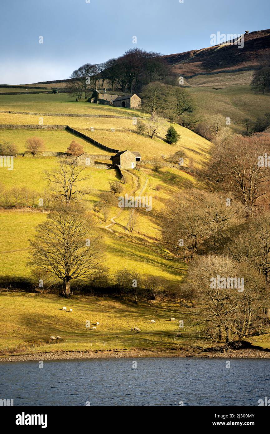 Bamford Edge, Ladybower Reservoir und Umgebung im Peak District, Landschaftsfotografie Stockfoto