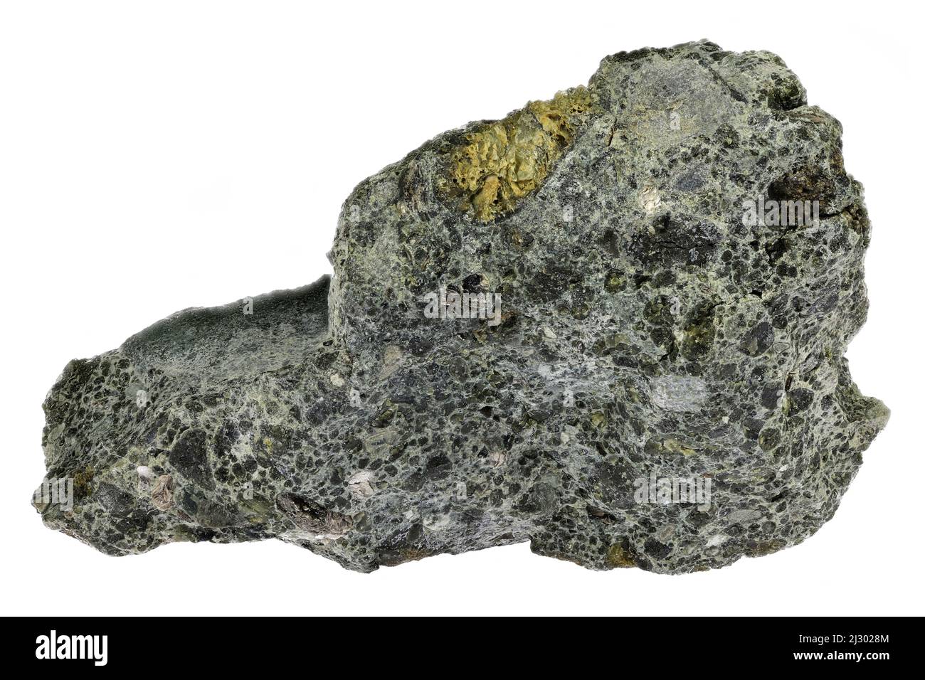 Diamanthaltiges natürliches raues Kimberlit aus der Kimberley Mine, Südafrika, isoliert auf weißem Hintergrund Stockfoto