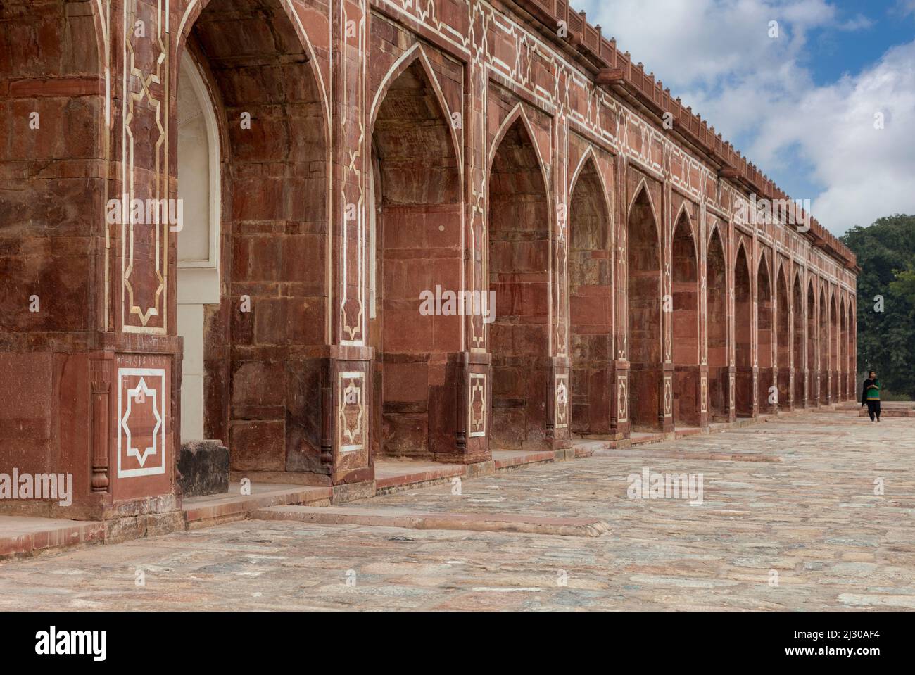 Neu-Delhi, Indien. Dekoratives Mauerwerk, Humayun's Tomb, das erste Mughal-Mausoleum in Delhi. Stockfoto
