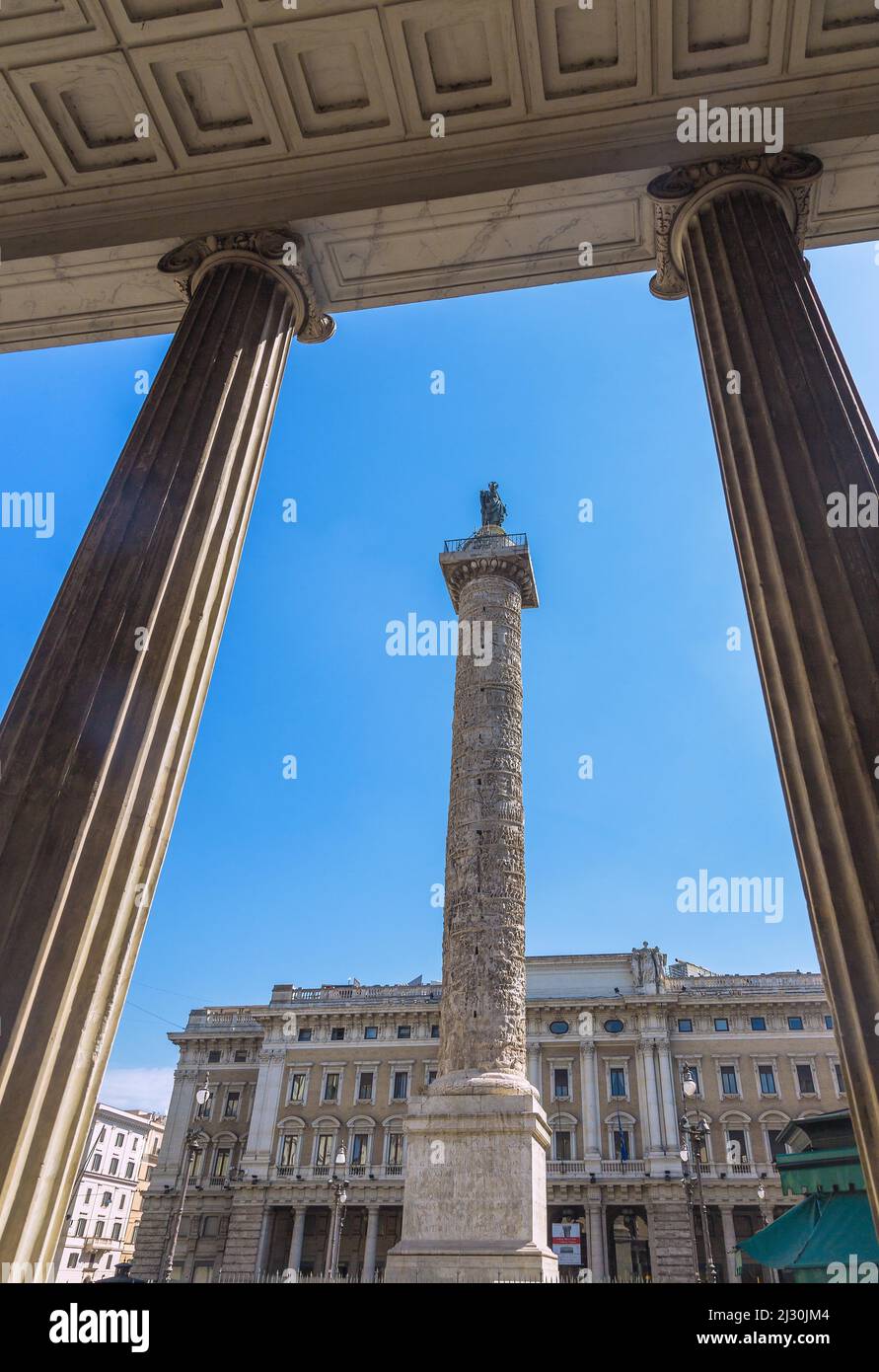 Rom, Piazza Colonna, Ehrensäule für Kaiser Marcus Aurelius Stockfoto