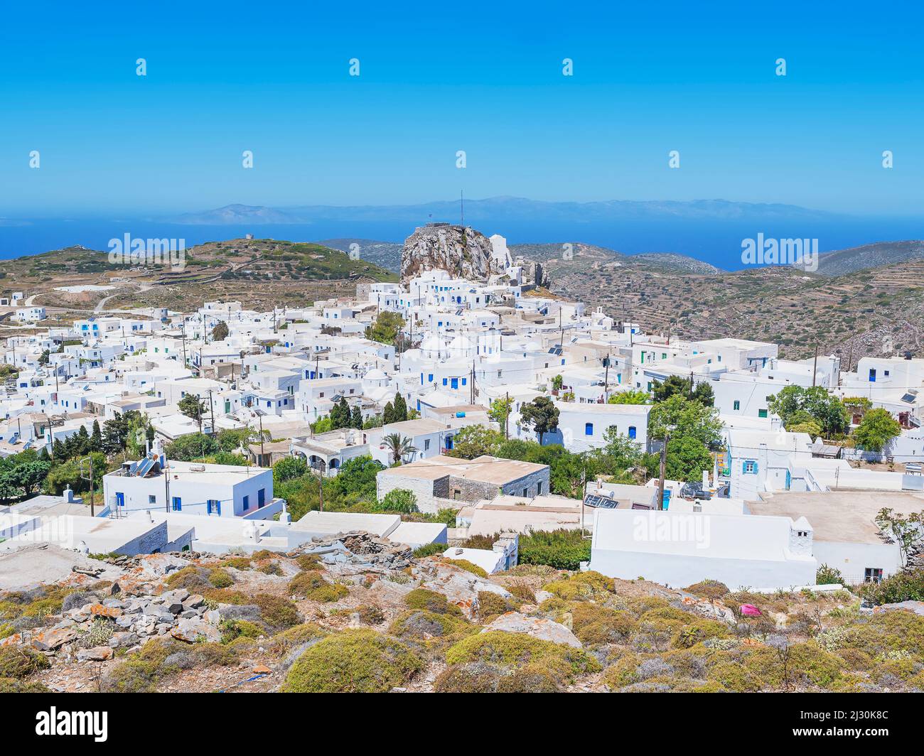 Blick auf Chora, Amorgos, Kykladen-Inseln, Griechenland Stockfoto