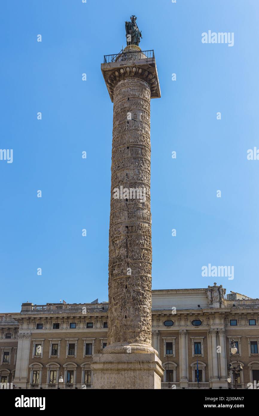 Rom, Piazza Colonna, Ehrensäule für Kaiser Marcus Aurelius Stockfoto