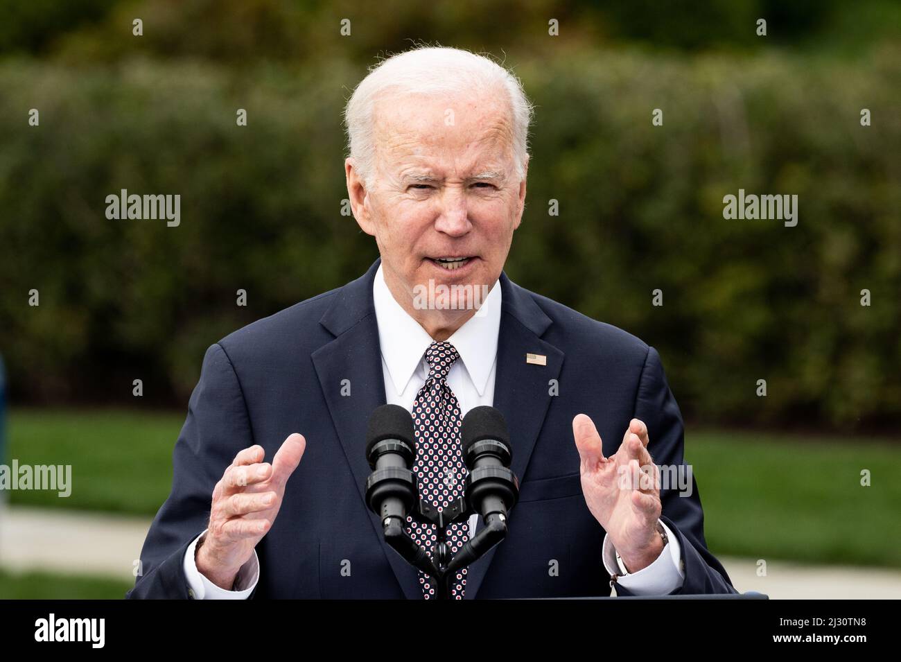 Washington, Usa. 04. April 2022. 4. April 2022 - Washington, DC, USA: Präsident Joe Biden spricht bei einer Veranstaltung über den LKW-Aktionsplan der Regierung. (Foto: Michael Brochstein/Sipa USA) Quelle: SIPA USA/Alamy Live News Stockfoto