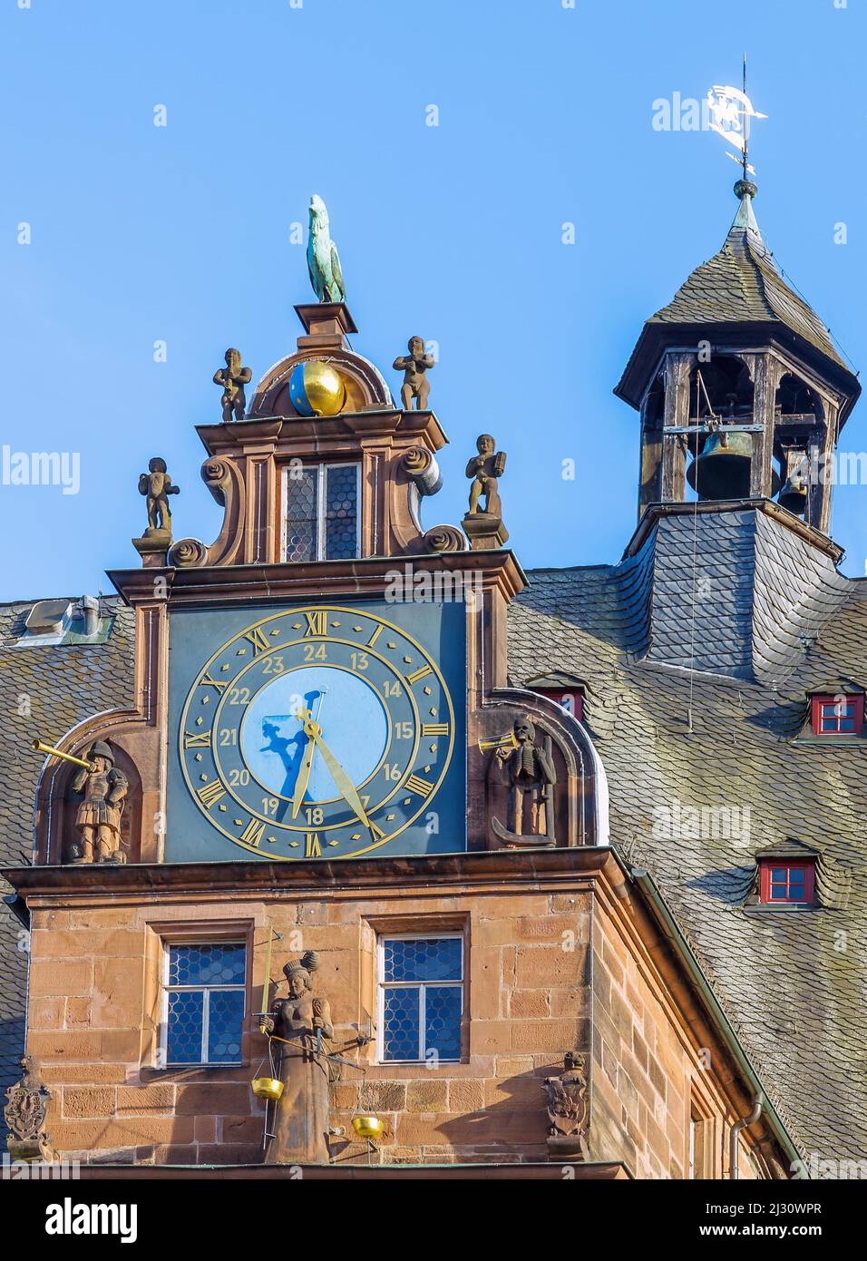 Marburg an der Lahn; Marktplatz, Rathaus, Renaissance-Giebel Stockfoto
