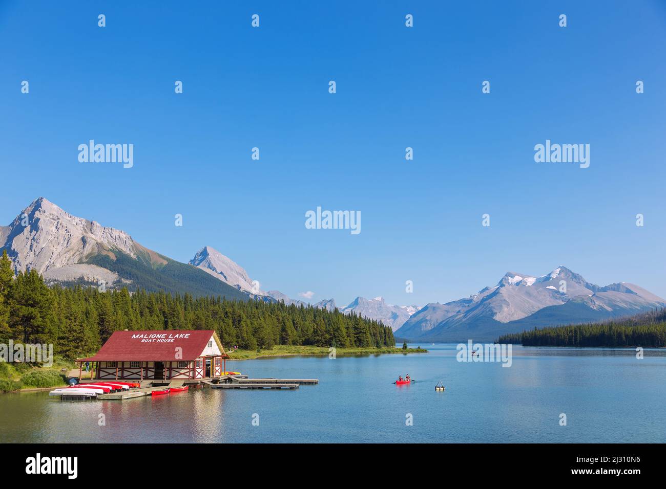 Maligne Lake, Maligne Lake Boat House Stockfoto