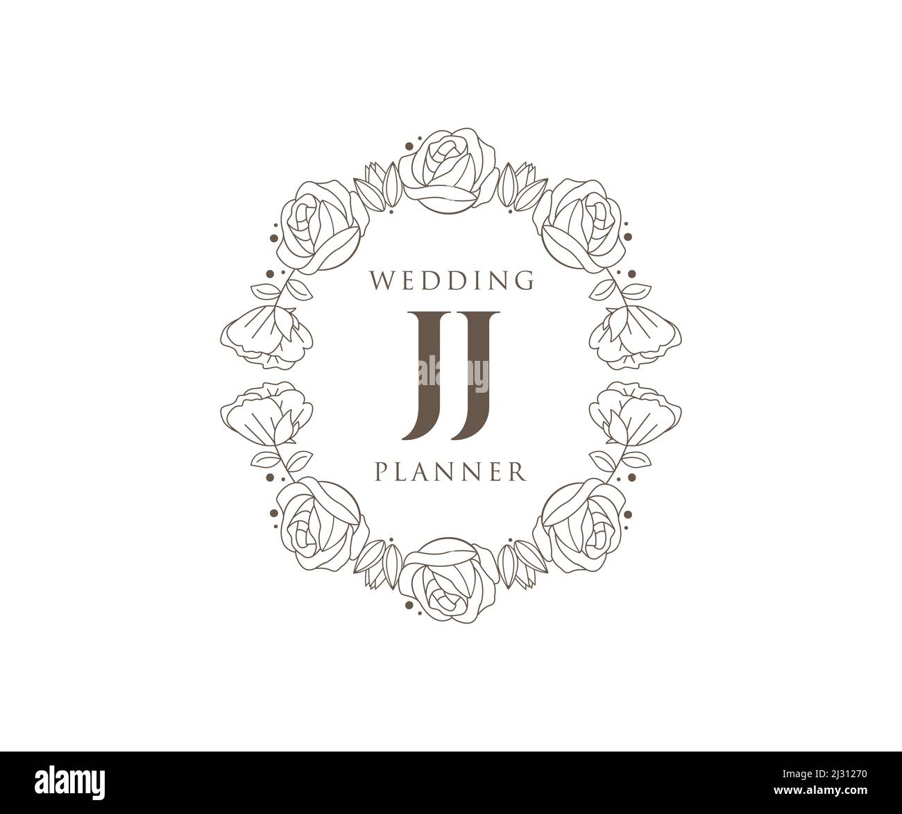 JJ Initials Letter Hochzeitslogos-Kollektion, handgezeichnete, moderne, minimalistische und florale Vorlagen für Einladungskarten, Save the Date, elegant Stock Vektor