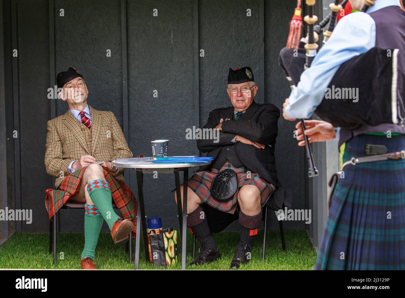 Richter, die Dudelsackspieler, Highland Games, Blair Castle, Perthshire, Schottland, VEREINIGTES KÖNIGREICH Stockfoto