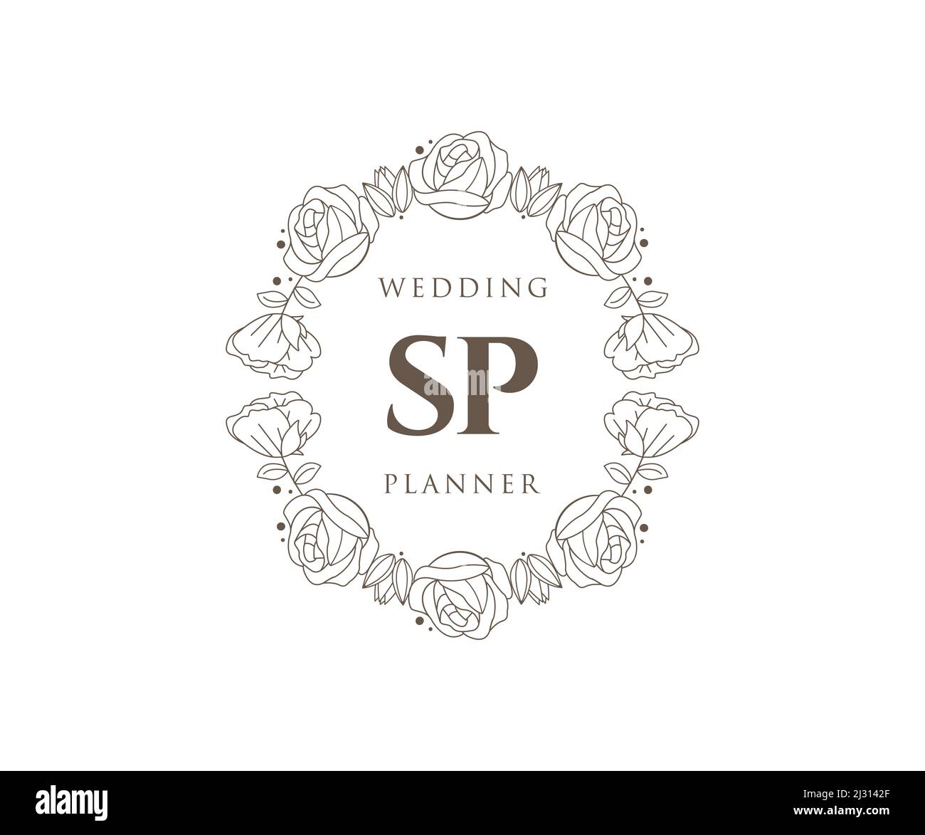 SP Initialen Brief Hochzeit Monogramm Logos Kollektion, handgezeichnete moderne minimalistische und florale Vorlagen für Einladungskarten, Save the Date, elegant Stock Vektor