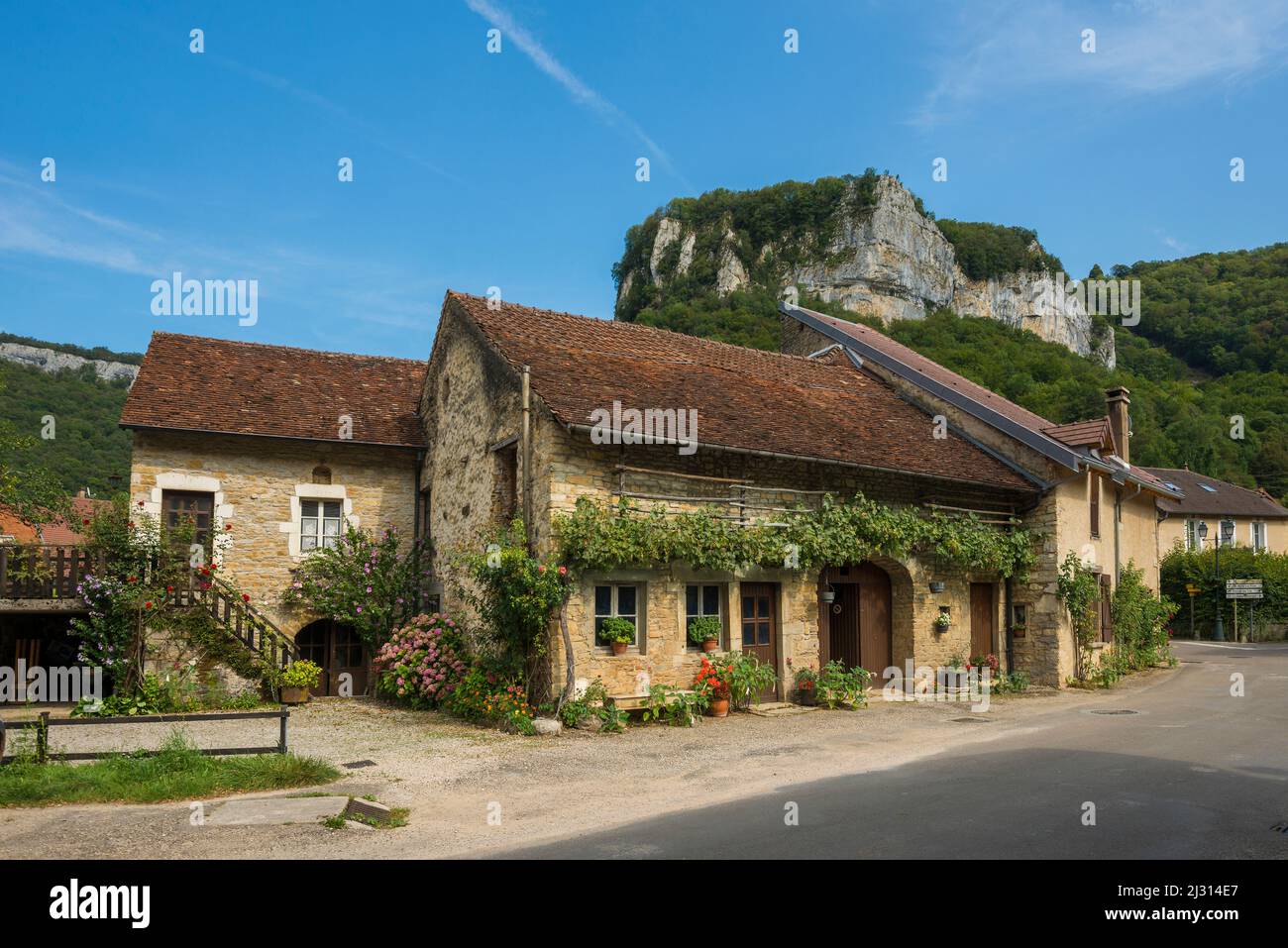 Altes Haus, Les Planches près Arbois, Arbois, Jura, Bourgogne-Franche-Comté, Jura, Frankreich Stockfoto