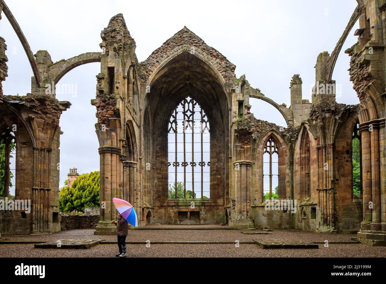 Melrose Abbey, Abbey Ruin, Zisterzienserkloster, Borders, Schottland, VEREINIGTES KÖNIGREICH Stockfoto
