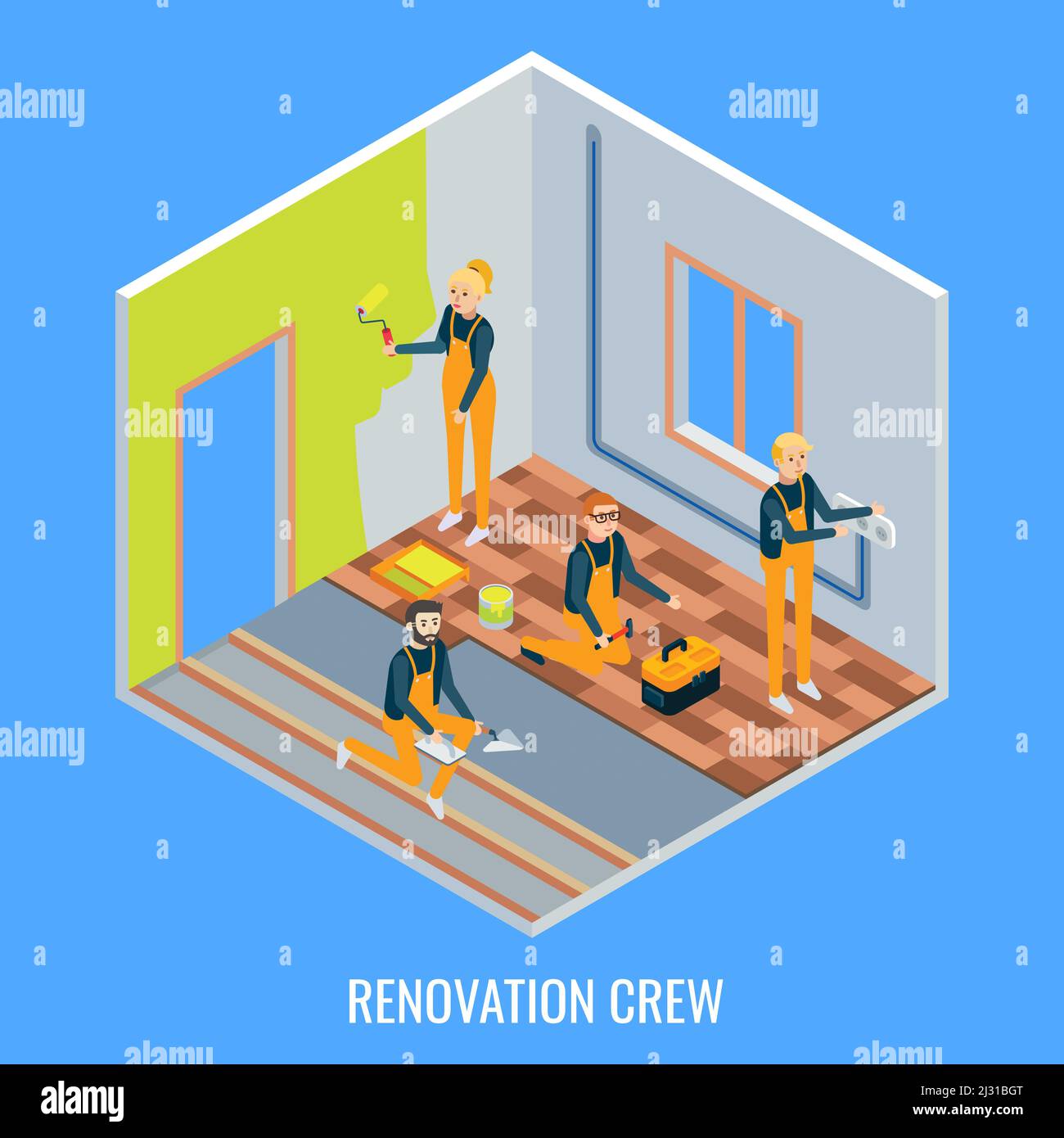 Renovation Crew Vektor flache isometrische Illustration Stock Vektor