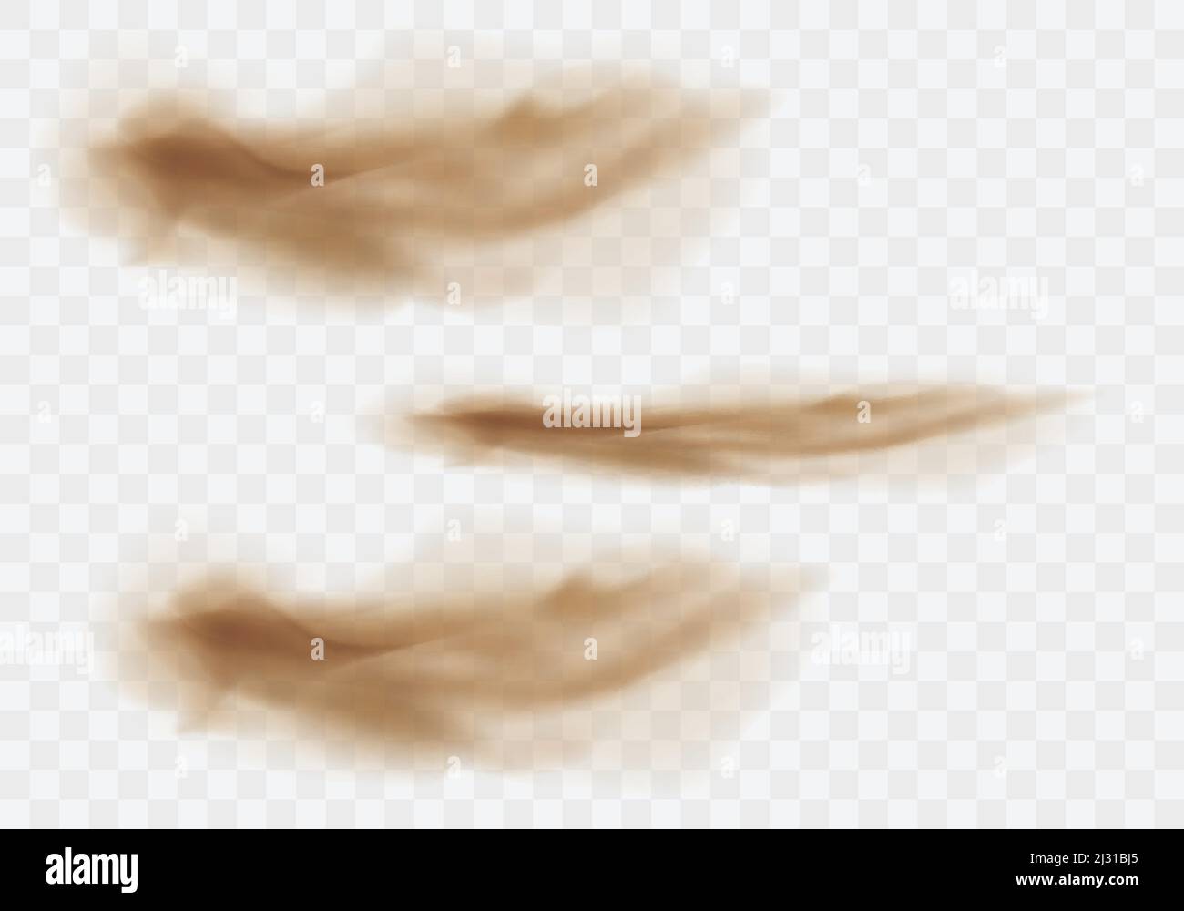 Wüste Sandsturm Set, braun staubigen Wolken oder trockenen Sand fliegen mit Windböen, Explosion Sammlung realistische Textur Vektor Illustration isoliert auf Stock Vektor