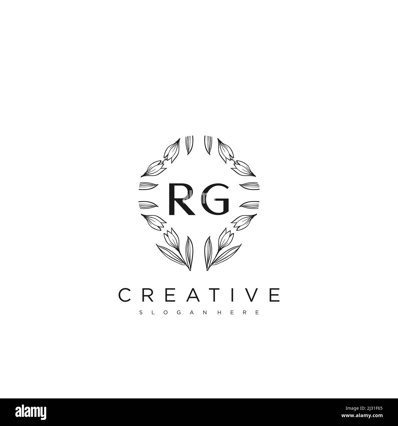 RG Initial Letter Flower Logo Template Vektor Premium-Vektor Stock Vektor