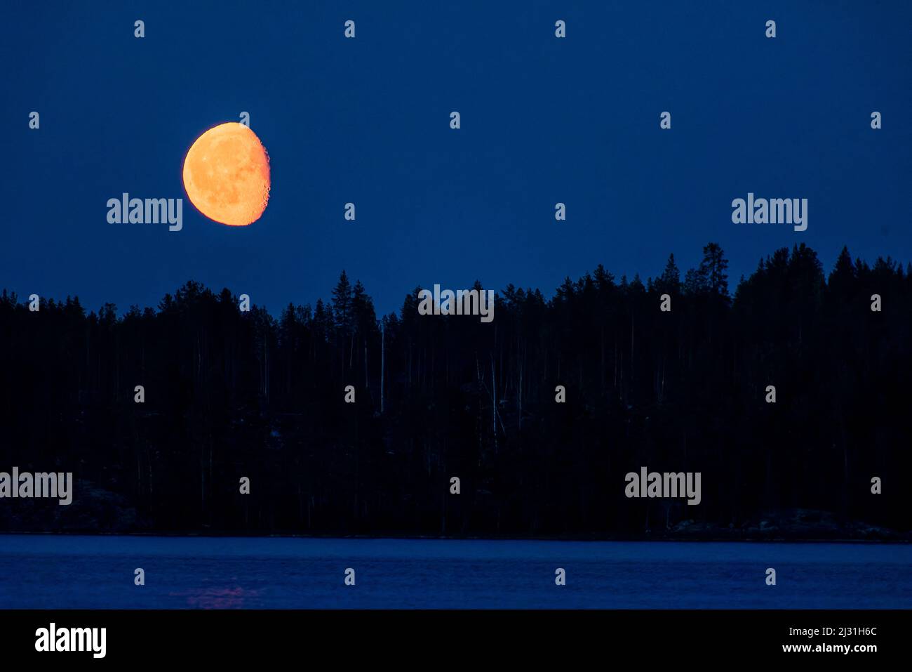 Mond bei Nacht auf dem Pielinen-See, Finnland Stockfoto