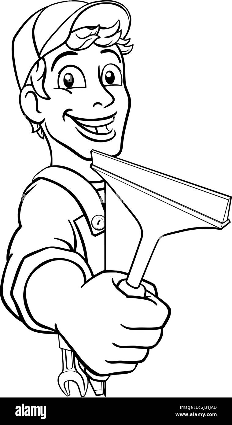 Cartoon Fensterreinigung Squeegee Car Wash Reiniger Stock Vektor