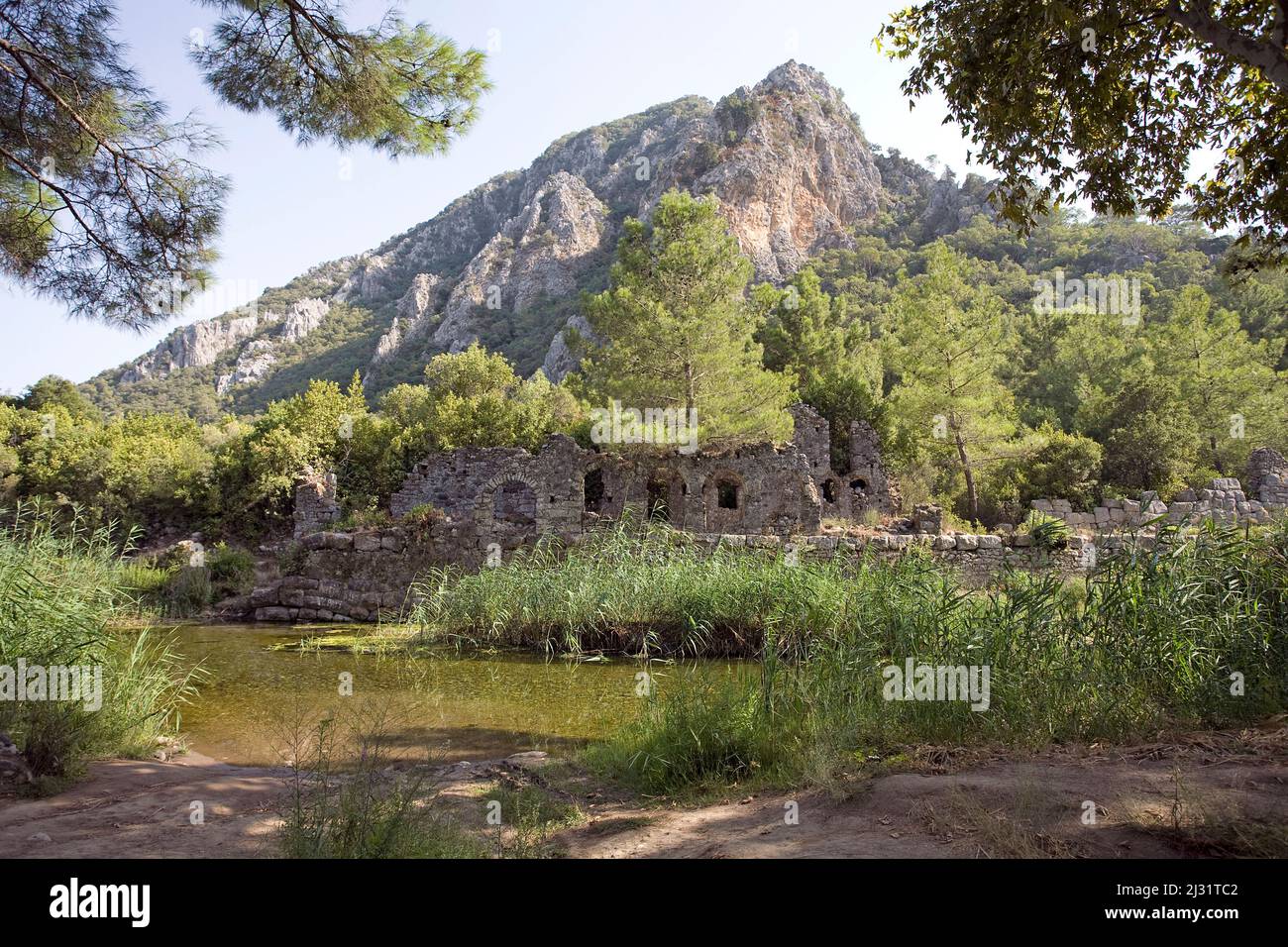 Antike Ruinen im Olympos Nationalpark, Cirali, dem antiken Lykien, der Türkei, dem Mittelmeer Stockfoto