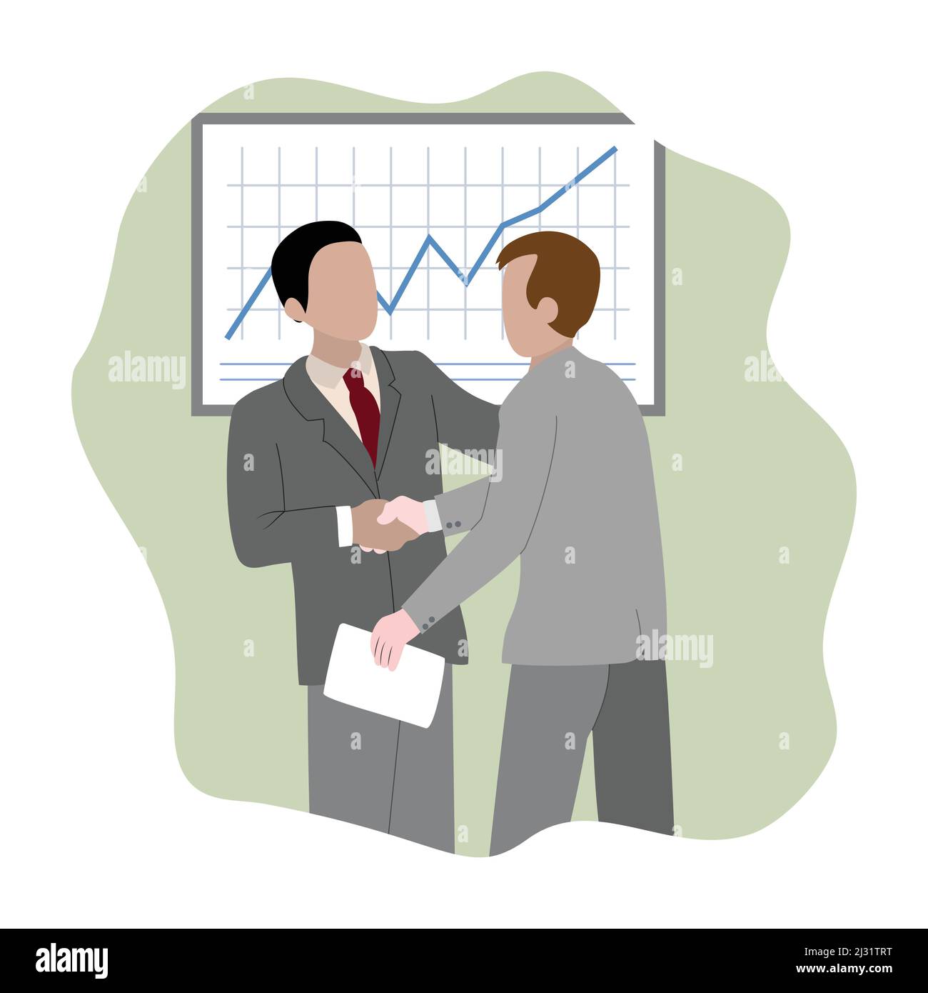 Zwei Unternehmer schütteln die Hände für ihren Erfolg. Das Unternehmen wuchs aufgrund guter Teamarbeit auf Stock Vektor