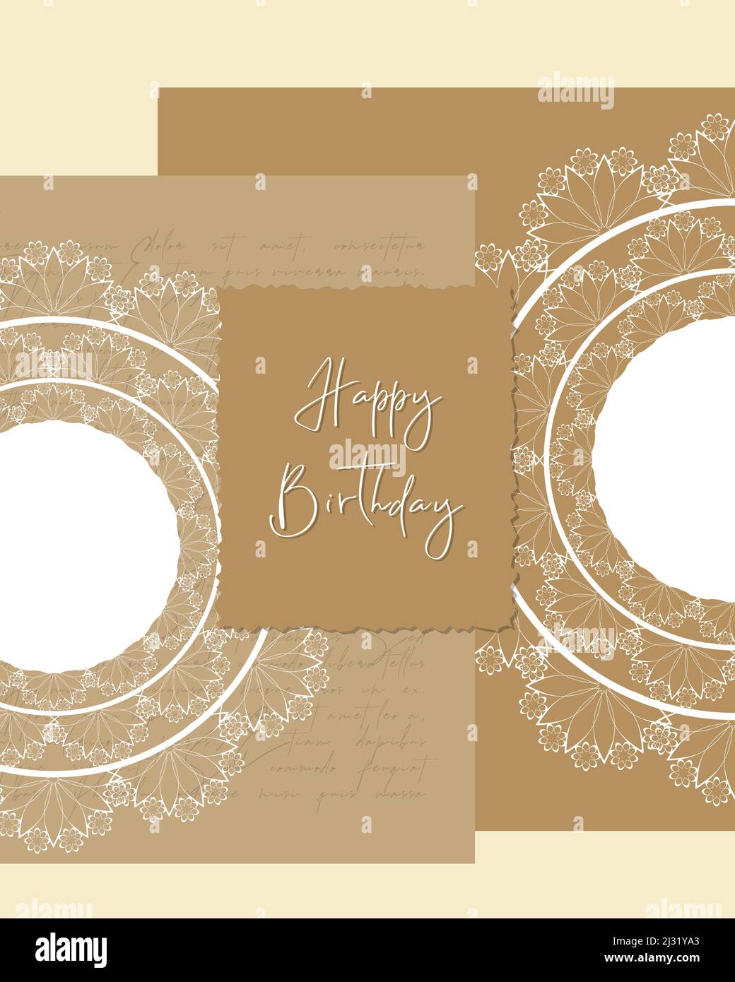 Happy Birthday Karte Collage Vintage-Stil, Spitze Deckchen, Scrapbooking, für Herzlichen Glückwunsch. Vektorgrafik Stock Vektor