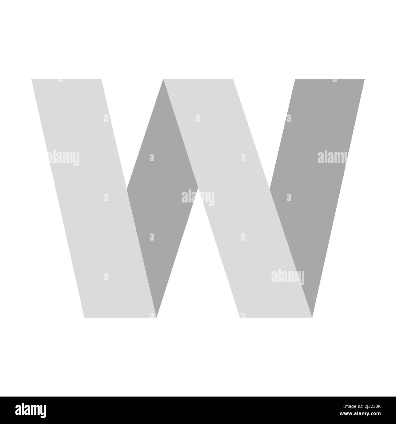Logo hellgrauer Buchstabe W aus gefalteten Bandstreifen, weißes W-Muster aus Band Stock Vektor